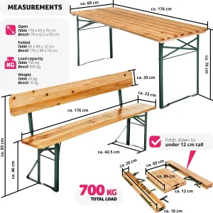 Dining Table and Bench Set - stable, foldable, 2 benches with removable backrests - brown