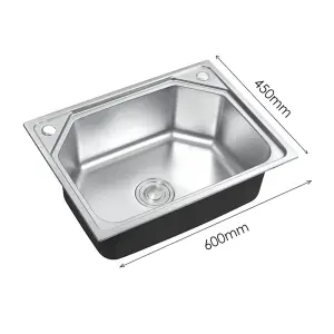 Single Bowl Inset Stainless Steel Catering Kitchen Sink with Drainer 60cm W x 45cm D