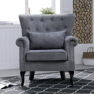 Grey Fabric Upholstered Armchair Lounge Chair Sofa Chair with Toss Pillow