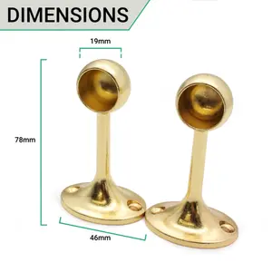 AFIT Brass Plated Wardrobe Clothes Rail Drop End Bracket - 19mm - Pack of 2