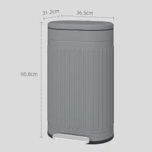 HOMCOM 30L Pedal Bin, Metal Kitchen Bin with Soft-close Lid, Grey