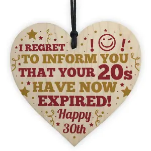 Red Ocean Novelty 30th Birthday Gifts For Friend Gifts For Women or Men Wooden Heart Sign Funny Birthday Gifts Accessories