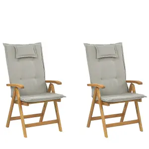 Set of 2 Garden Chairs with Cushions JAVA Acacia Wood Taupe