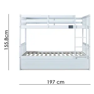 Essentials White Wooden Single 3ft Bunk Bed Frame With Underbed Trundle