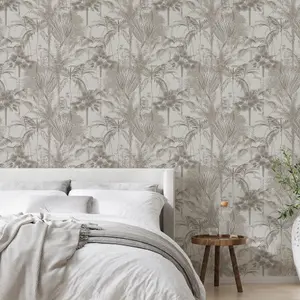 Sublime Patterned Neutral Jungle Embossed Wallpaper