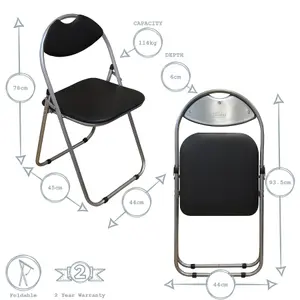 Harbour Housewares - Padded Folding Chair - Black/Silver