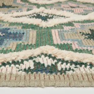 Homescapes Matala Green & Blue Kilim Wool Rug 120 x 170 cm