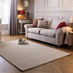 Dunelm Boston Wool Border Rug, Modern, Size: 120cm X 170cm (4ft X 5.5Ft), Boston Wool Natural