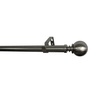 GoodHome Athens Satin Grey Nickel effect Extendable Ball Single curtain pole set Set, (L)2000mm-3300mm (Dia)28mm