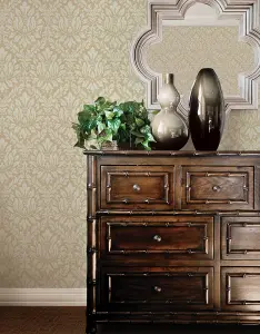 Galerie Stripes And Damask 2 Yellow Gold Stitched Damask Smooth Wallpaper