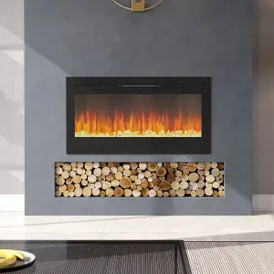 Wall Mounted or Inset LED Electric Fire Fireplace 12 Flame Colors Adjustable with Remote Control 40 Inch