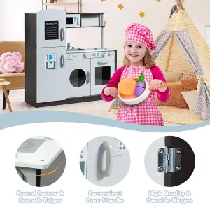 Costway Kitchen Playset Wooden Pretend Kitchen Toys Play Cooking Set W/ Sink Faucet Stove