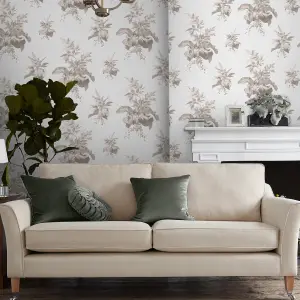 Laura Ashley Narberth Grey Leaves Smooth Wallpaper