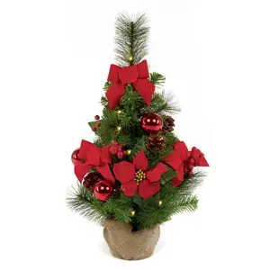 60cm Pre-lit Artificial Tree with Poinsettia and Baubles