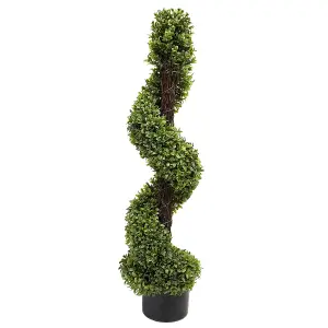 GreenBrokers 2 x Artificial Boxwood Spiral Trees in Black Pot 90cm/3ft