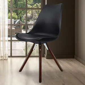 Soho Black Plastic Dining Chair with Pyramid Dark Wood Legs