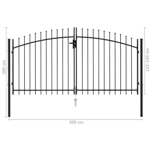 Berkfield Fence Gate Double Door with Spike Top Steel 3x1.5 m Black