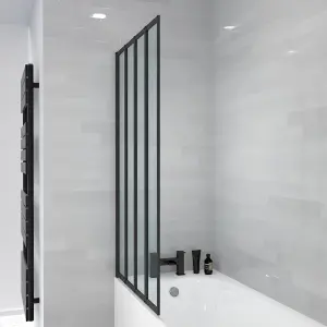 Nes Home 800 x 1400 mm 4 Fold Door Bath Shower Screen Black Frame