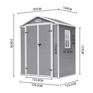 6x4 ft Apex Plastic Garden Storage Shed Double Door with Floor and Window,Grey