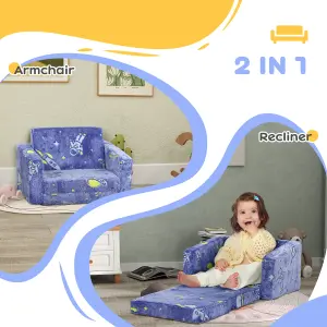 AIYAPLAY 2 in 1 Kids Folding Bed with Glow in The Dark Cosmic Design, Blue