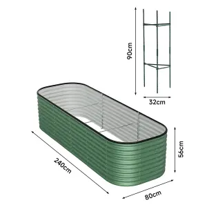 240cm W x 80cm D Oval-Shaped Galvanized Steel Raised Garden Bed Outdoor Use Only,  Light Green