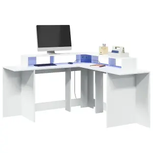 Berkfield Desk with LED Lights White 152x152x91 cm Engineered Wood