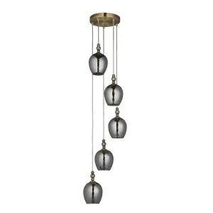 Carla Contemporary Glass & steel Antique brass effect 5 Lamp LED Ceiling light