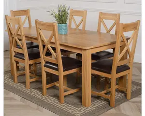 Oslo 180 x 90 cm Large Oak Dining Table and 6 Chairs Dining Set with Berkeley Brown Leather Chairs