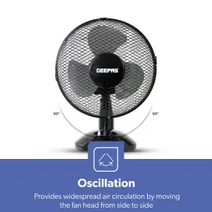 GEEPAS Black 9" Table Fan 22W Electric Portable Desktop Cooling Fan for Desk Home or Office Use