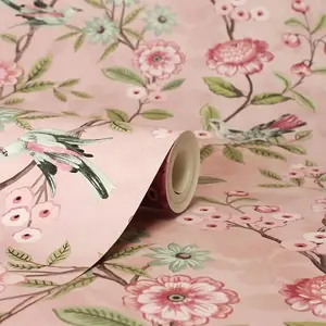 Fine Decor Eleanor Floral Birds Pink Wallpaper Flowers Botanical Feature Wall