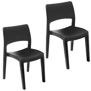 82cm Height Modern Garden Plastic Chair Set Patio Outdoor Furniture Black 2 Pcs