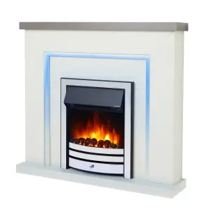 Bempton Electric Fireplace Suite - Grey top, White hearth, Chrome fire