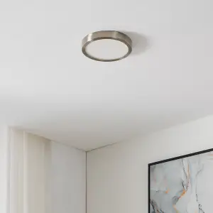 Eglo Fueva-Z Round Satin Nickel Smart Control Colour Changing LED Ceiling Light, (D) 21cm