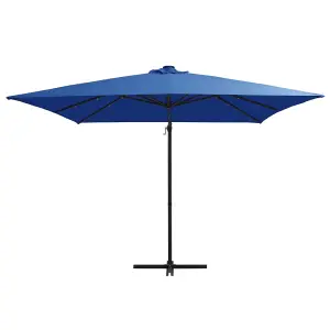 Berkfield Cantilever Umbrella with LED lights and Steel Pole 250x250 cm Azure Blue