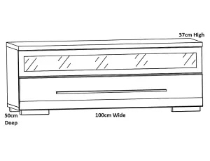 White Gloss TV Cabinet TV Unit Entertainment Stand Glass Drawer Black Rim Fever