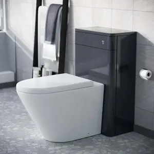 Nes Home Afern Modern 500mm Dark Grey  Back To Wall WC Unit & Rimless Toilet Pan Space Saving