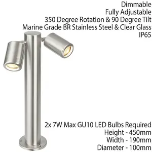 450mm IP65 Twin Outdoor Lamp Post Bollard Light Tilting GU10 Marine Grade Steel