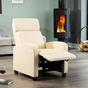 Henderson Manual Push Back Recliner Bonded Leather Armchair - Cream