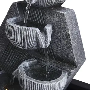 Grey LED Electric Garden Fountain Resin Water Feature with Circulation Pump