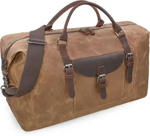 Mens Travel Holdall Duffle Bag Leather Weekend Overnight Bag Waterproof Large Canvas Holdall Camping Bag