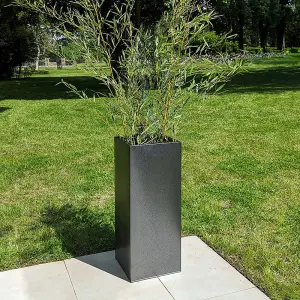 100cm Zinc Silver & Black Textured Tall Square Planter