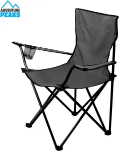 Set of 2 BLACK Folding Camping Chair With Armrest, Drink Holder & Carry Bag