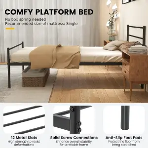 Costway Single Metal Bed Frame Heavy-duty Slatted Platform Bed w/ Headboard & Footboard No Box Spring Needed Black