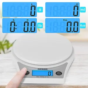 Duronic KS6000 WH/WH Digital Kitchen Scale with Bowl, 5kg, LCD Backlit Display, Tare Function, 1g Precision - White