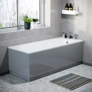 Nes Home 1800 mm Steel Grey Front Side Bath Panel Durable PVC + Plinth