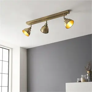 Antique brass Ceiling Spot Light - 3 x 7W LED E14 Bar Plate - Dimmable Modern industrial style