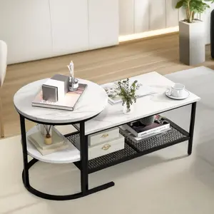 Bastidas 2 Piece Nest of Tables Coffee End Side Table Living Room Black/White