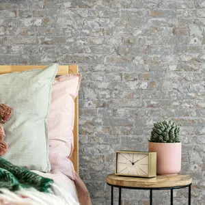 Galerie Industrial Effects Beige Glass Stone Brick Effect Wallpaper Roll