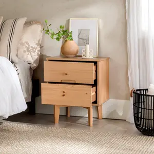 Ulti 2 Drawer Bedside Table Natural Pine