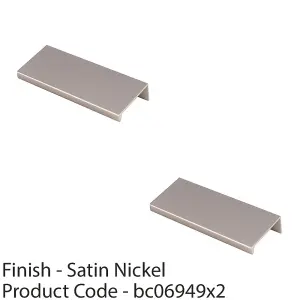 2 PACK - Square Edge Finger Pull Handle - Satin Nickel 100mm - Slim Cupboard Drawer